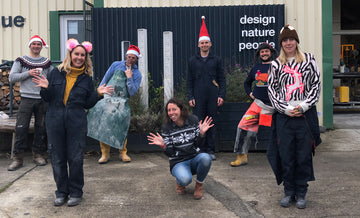 Christmas Team Green&Blue outside Perranporth workshop