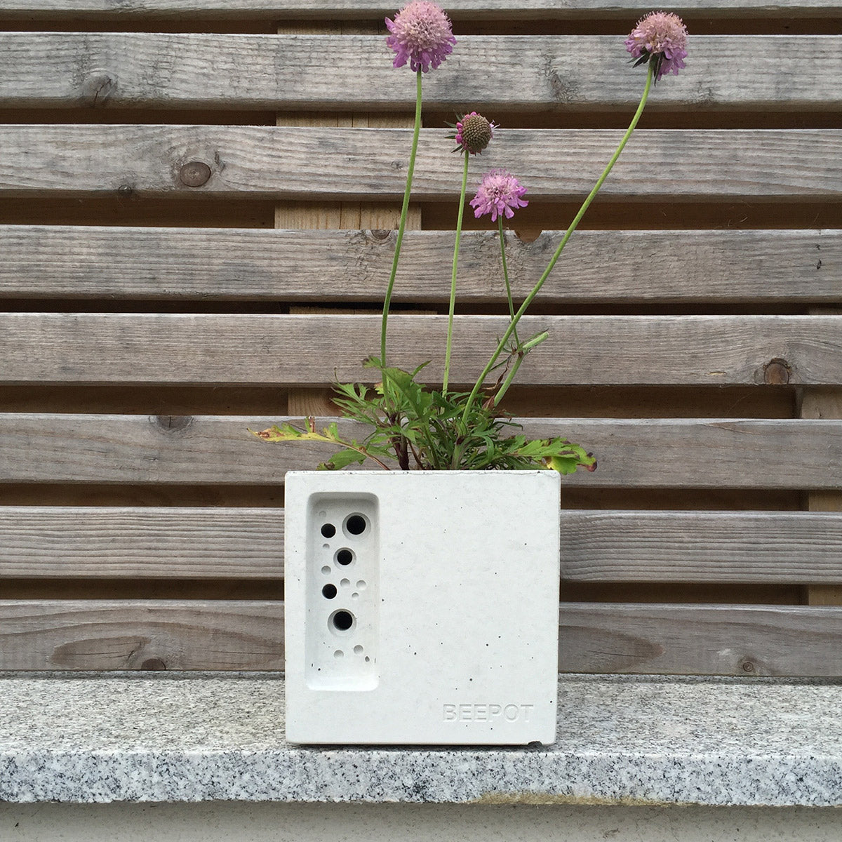 solitary bee hotel in concrete