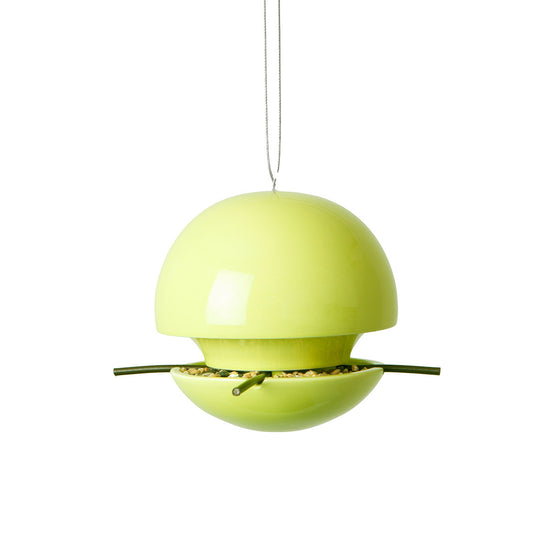 Lime seed feeder by green and blue